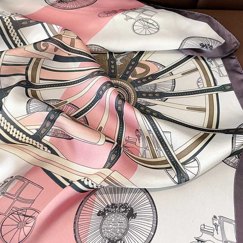 Luxury Design Carriage Print Silk Square Scarf for Wen Fashion Skinny Neck Tie Soft Satin Hijab Fem Neckerchief Hair Scarf Y251024