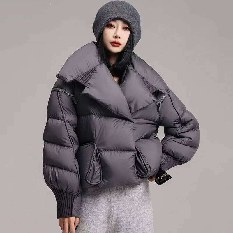Overcoat 2025 New Fashion Winter White Duck High Quality Knitted Patchwork Lapel Women Down Jacket Coats Designer Women