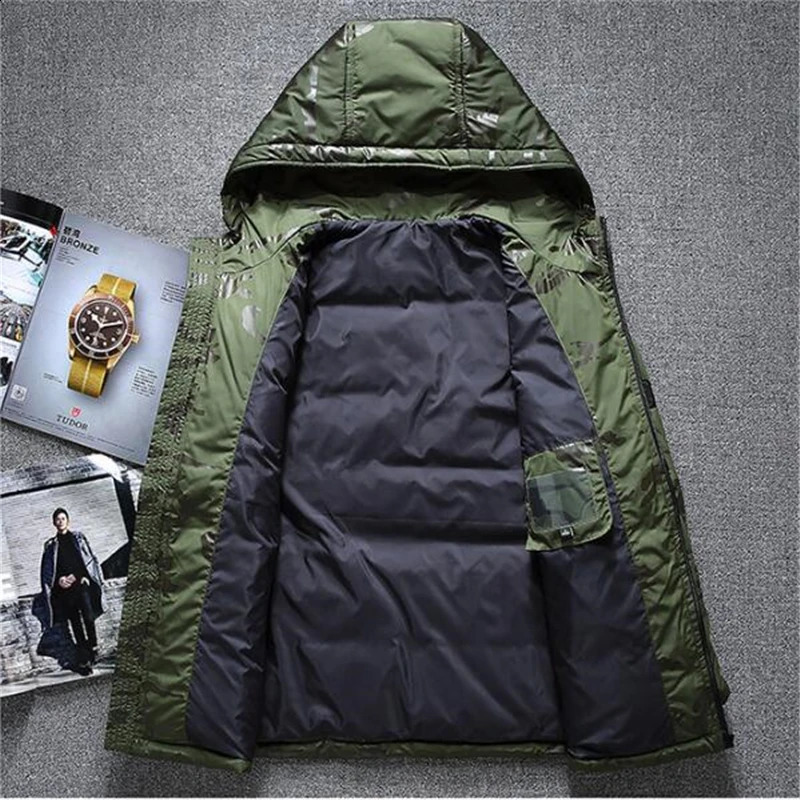 Camo Down Jacket Men Winter Thick Warm Casual Slim Zipper Hooded Coat Overcoat Windbreaker White Duck Down Parkas 251023
