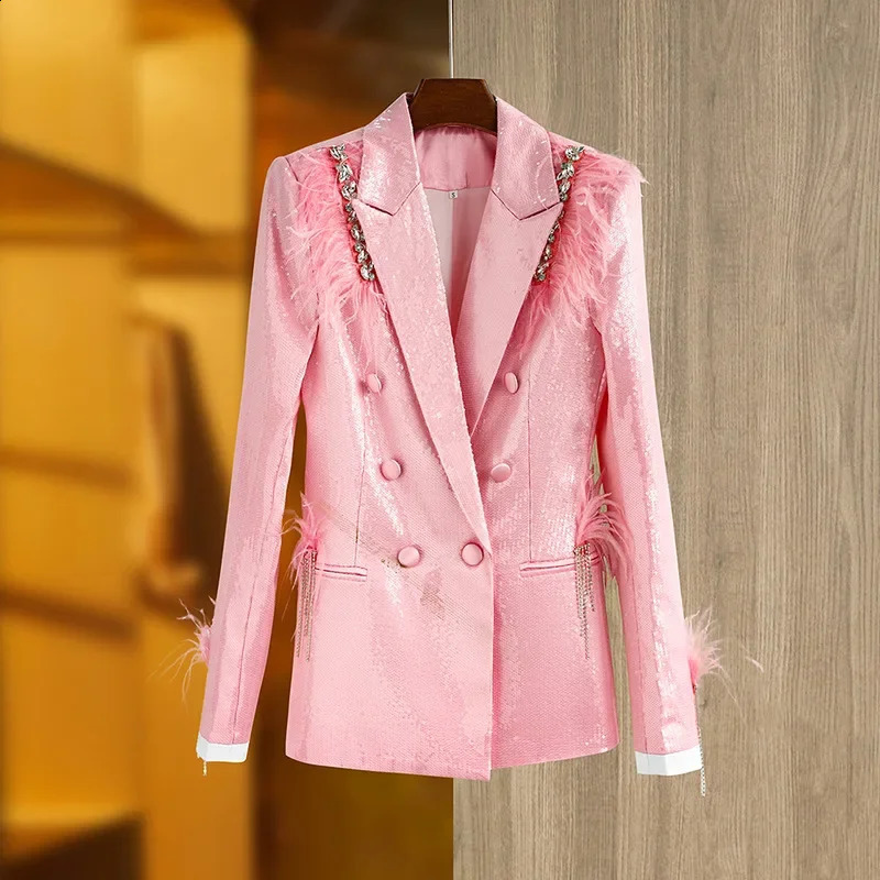 er Jacket Pink Sequin Suit Jacket Classy Party Decoration Festival Coat Outfit Women Blazer High Quality 251023