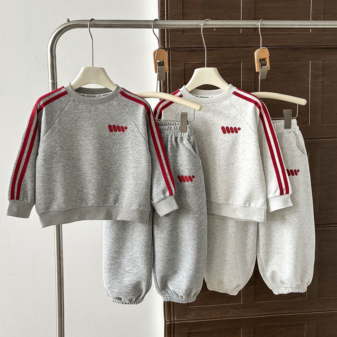 Free Shipping 2025 Children's 2-Piece Cotton Set, Striped Hoodie Outfit for Spring and Autumn