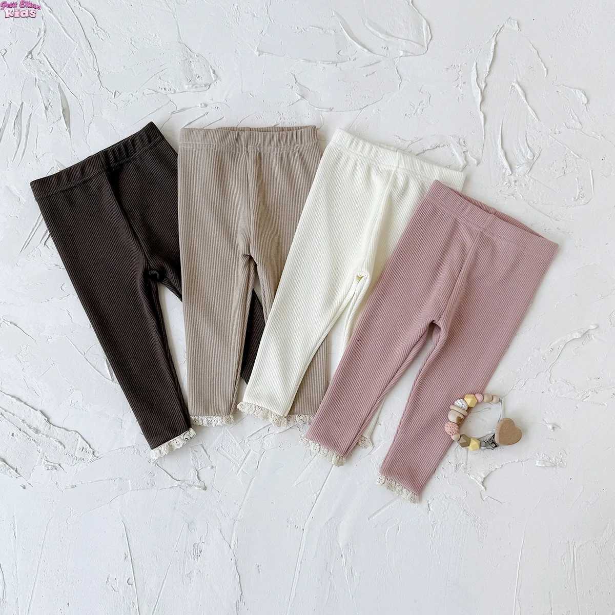 Baby Girl Lace Trimmed Leggings 03Y Cute Elastic Waist Solid Color Infant Girls Pants Soft Baby Bottoms Leggings for GirlsT251024