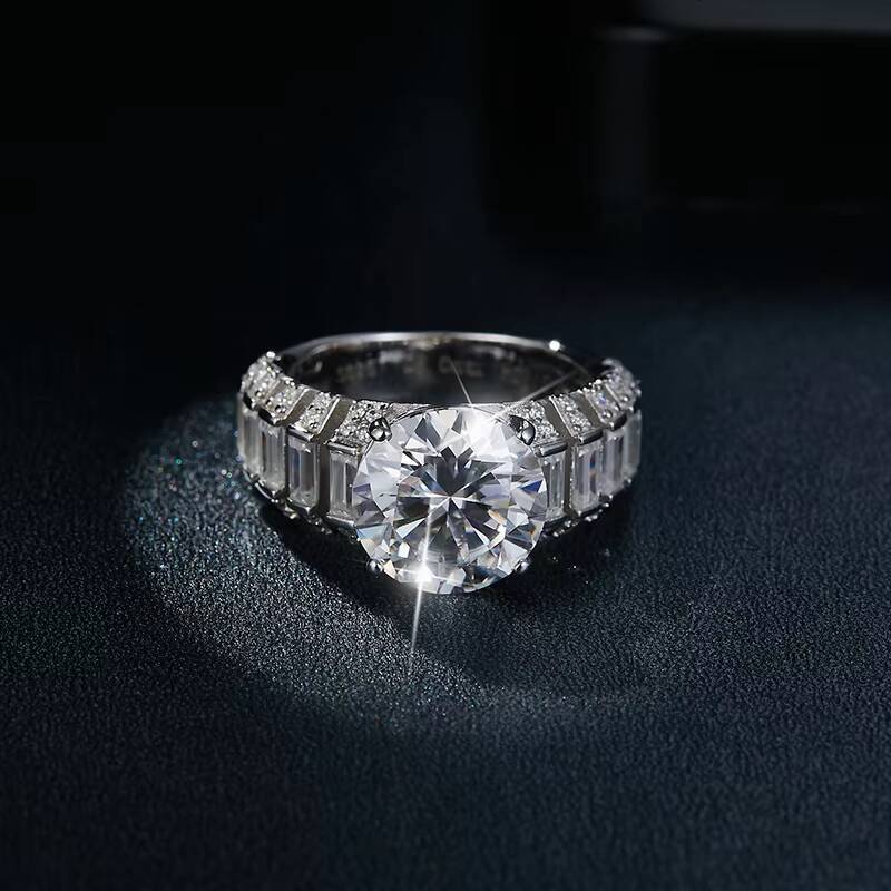 5CT Moissanite Ring New Design 925 Sterling Silver Jewelry Ring Round GRA Certified Round Brilliant Moissanite