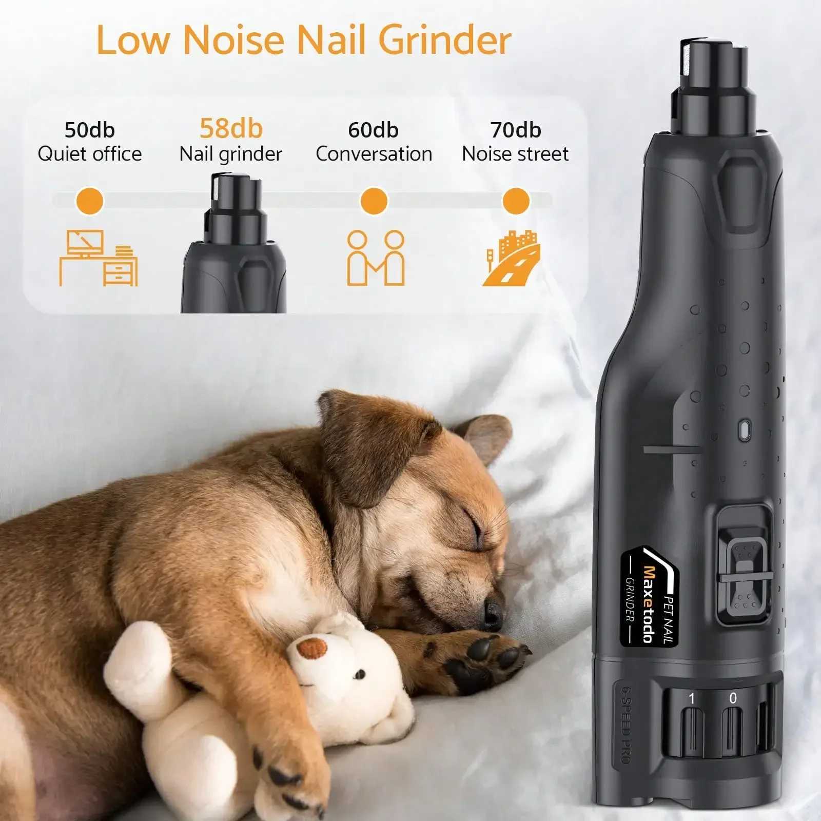 Pet Dog Nail Grinders Quiet 6 Speed USB Rechargeable Electric Dog Nail Trimmer with 2 LED Lights for Large Medium Small Dogs Z20251024