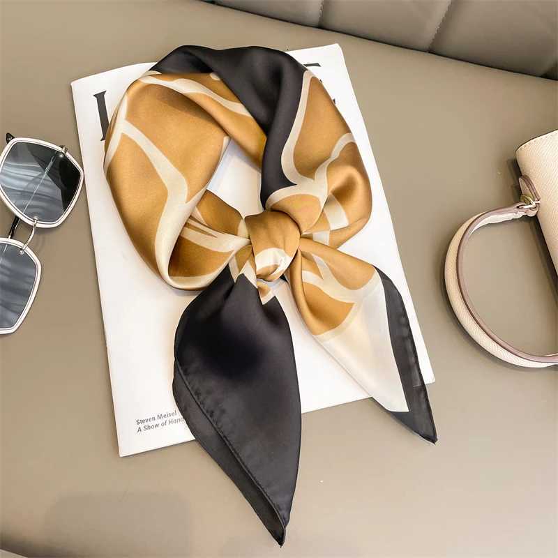 Silk Square Scarf Wen Satin Bandana Print Scarves Band Fashion La Hair Shl and Wr Fem Neckerchief Hijab 2024 Y251024
