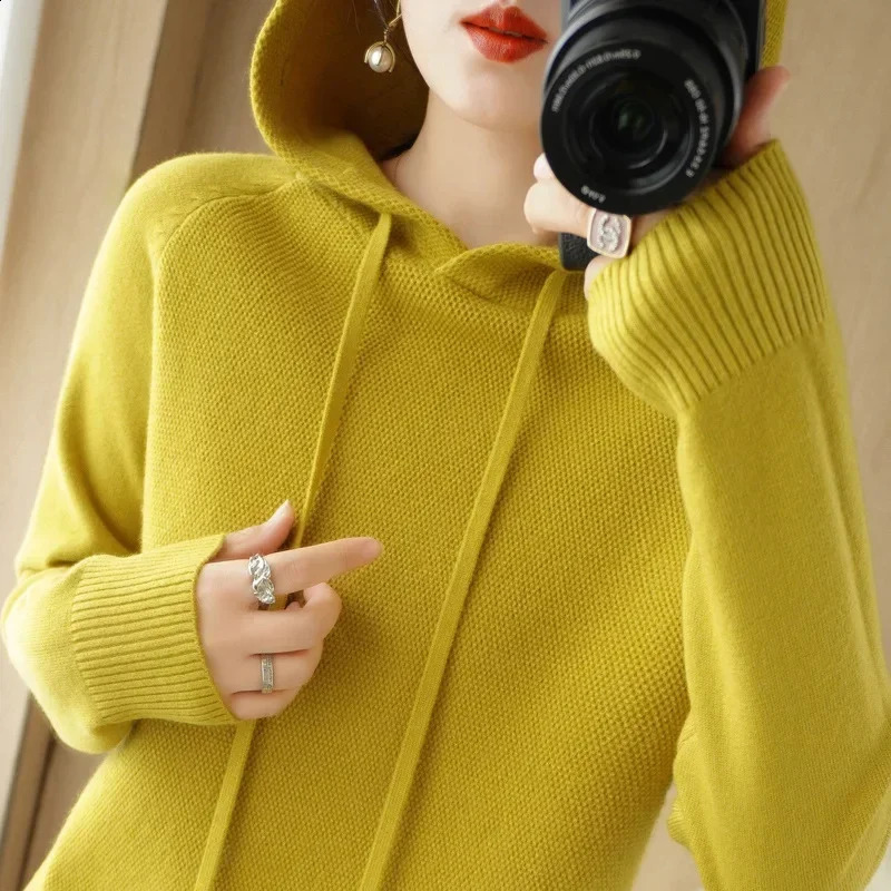 Hooded Sweater Woman Autumn Winter Long Sleeve Warm Bottoming Shirt Solid Casual Pullovers Knit Tops Korean Fashion Jumper 2025 251023