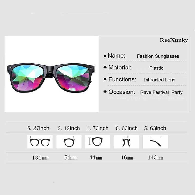 Trendy Square Party Sunglasses Women Men Fashion EDM Light Diffraction Futuristic Rave Festival Sun Glasses Psychedelic PrismT251024