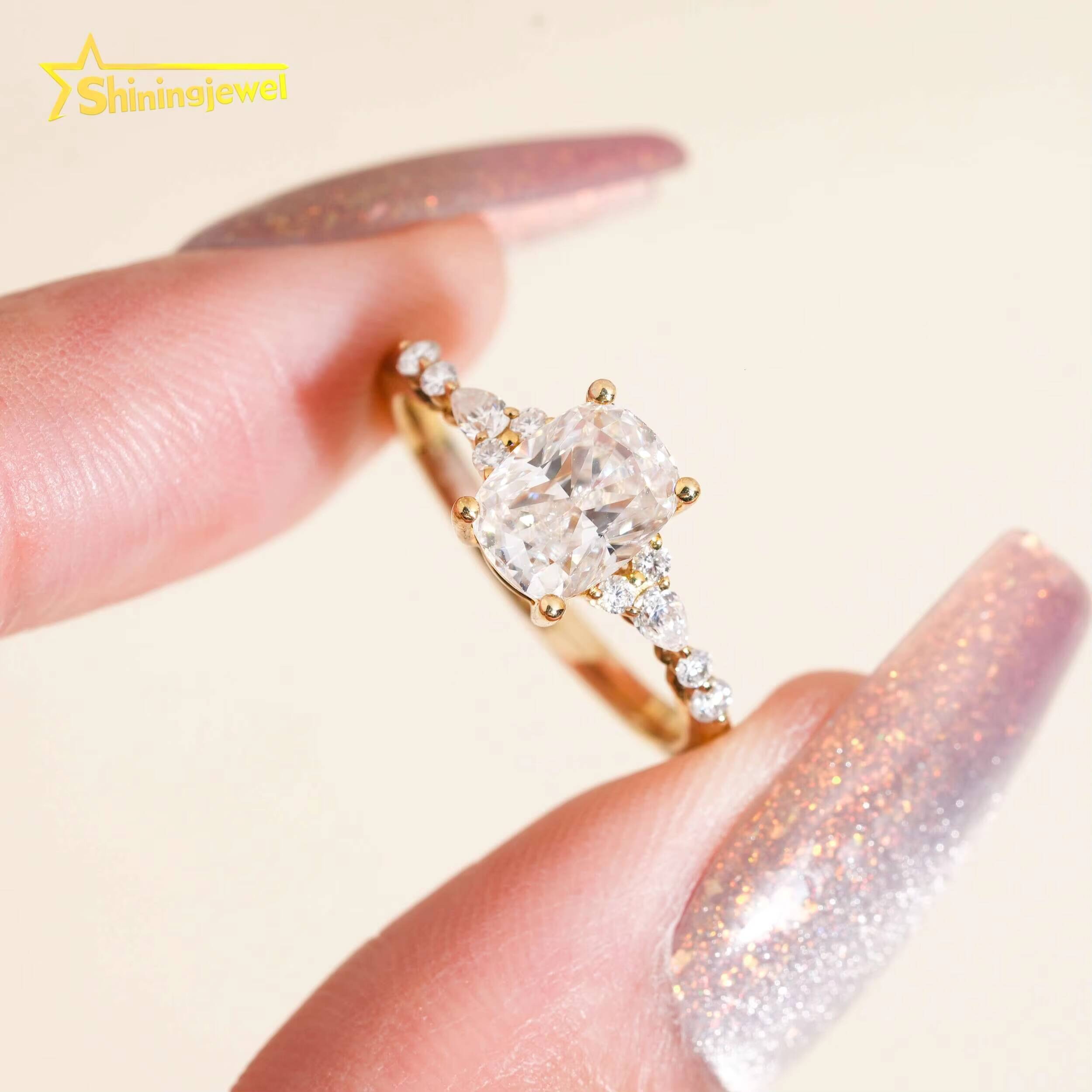 Romantic 10K Solid Gold Ring for Women Marquise Cut Moissanite Diamond Engagement Wedding Rings Fashion Moissanite Women Ring