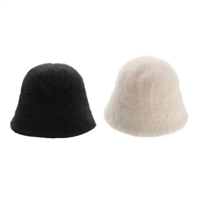 39BD Bucket Hat Warm Wool Fisherman Hat for Lady Shopping Walking with Solid ColorL251024