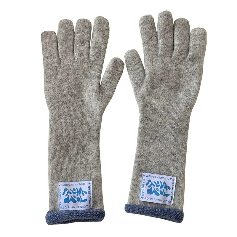 Korean midlength label curly warm gloves for women dopamine colorblocking knitted touch screen student fivefinger gloves 251023