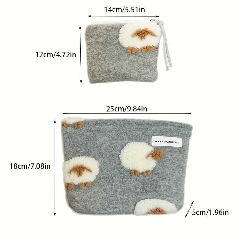 Cute Small Sheep Plush Cosmetic Bag Makeup Organizer Lambswool Pouch Pencil Case Bags Travel Coin Purse Household StorageT251024