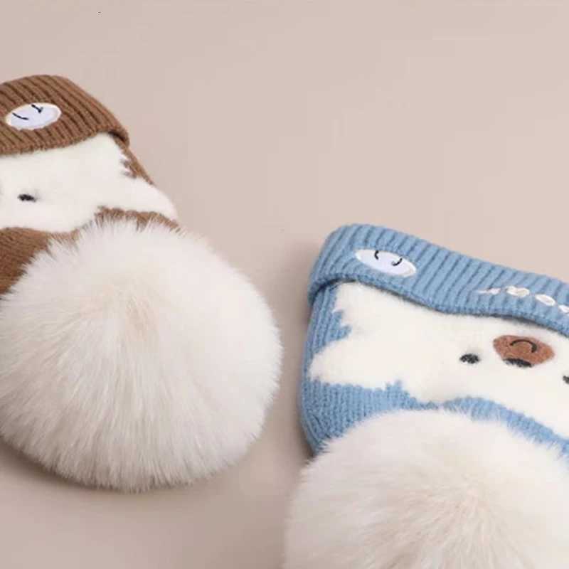Cute Plush Ball Baby Woolen Hat Cartoon Bear Kids Ear Protection Cap 02year Children Winter Warm Pullover Cap Knitted BeaniesL251024