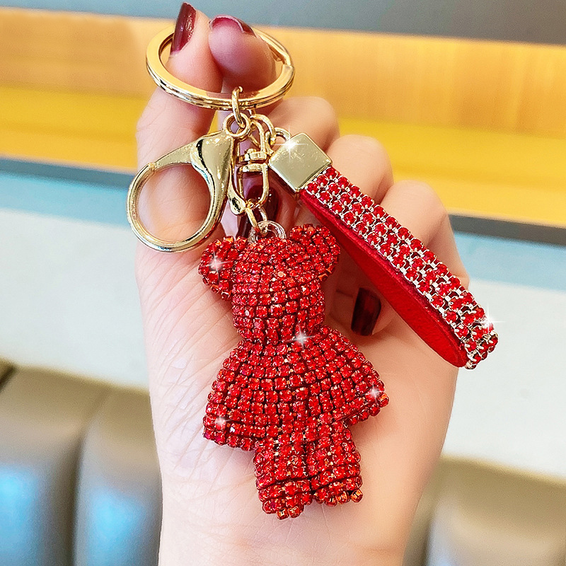 Creative Viral Rhinestone Embedded Bear Keychain Bling Car & Bag Charm Sparkly Bear Pendant for Women