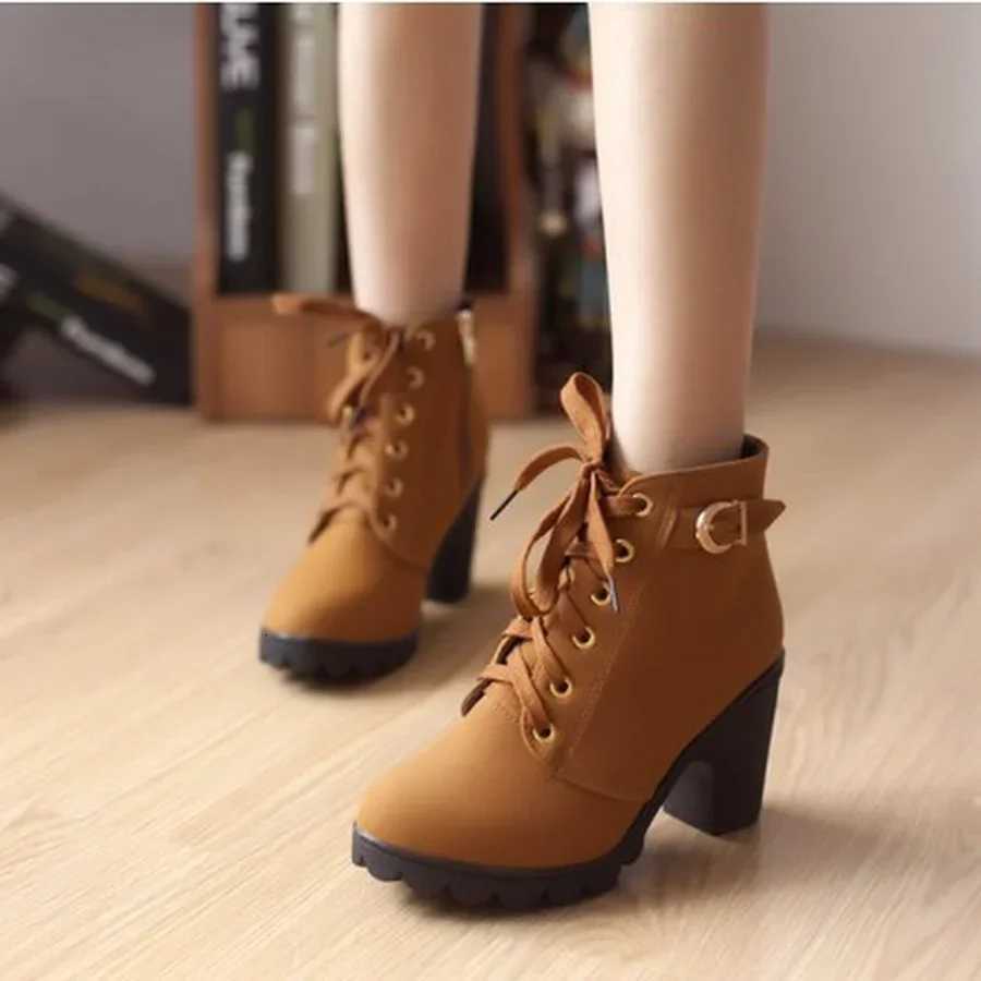 2024 New Spring Winter Women Pumps Boots High Quality Laceup European Ladies Shoes PU High Heels Boots Fast Delivery W251024