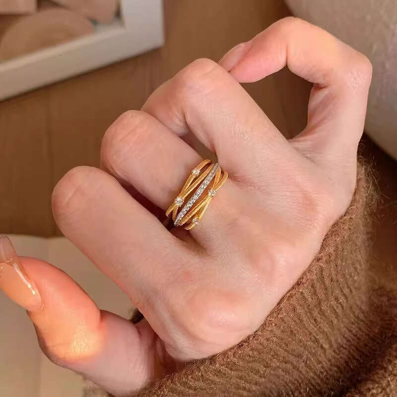 Brushed Multi-layer Wrapped 2025 New Fashion Light Luxury Micro-inlaid Super Shiny Exquisite Ring for Women