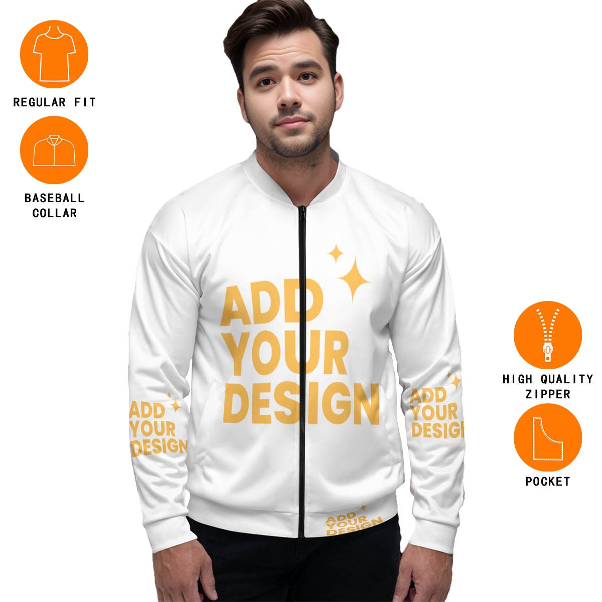 DHgatepod Unisex All-Over Print Bomber Jacket - 210GSM Wool-Blend Classic Aviator Coat with Side Pockets