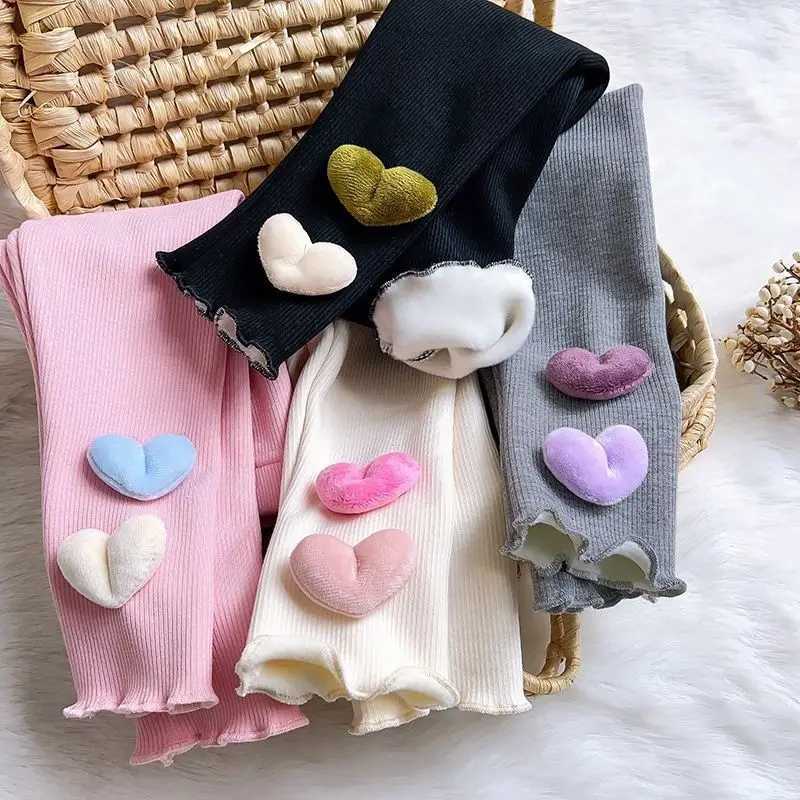16Y Fleece Lined Leggings for Girls Winter Warm Bear Patch Elastic Pants Soft Kids Trousers Teenage Girls ClothingT251024
