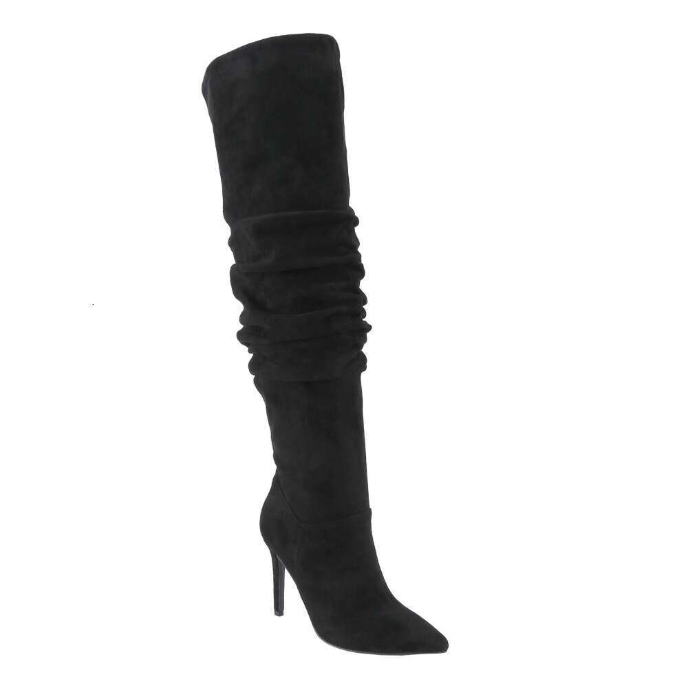 Women's Sexy Pointed Wrinkled Stiletto Over-The-Knee Boots, Fashionable Long Boots For Nightclubs And Evening Parties