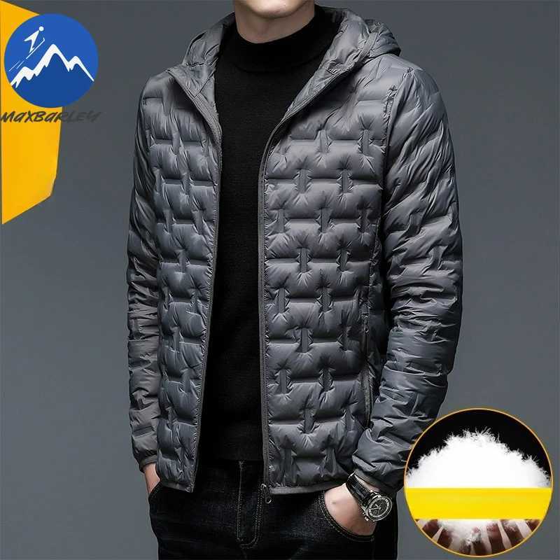 Maxbarley Winter Men Down Jacket Classic Hooded 90 White Duck Down Warm Windproof Coat Fashion Commute Office Lightweight Parka Z251024