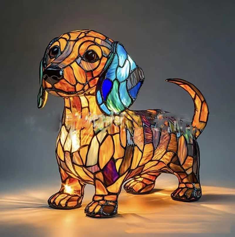 LED Light Animal Ornaments Colored Resin Stained French Tabletop Night Light Cute Pet Themed Table Lamp Handmade Home Decor C251115