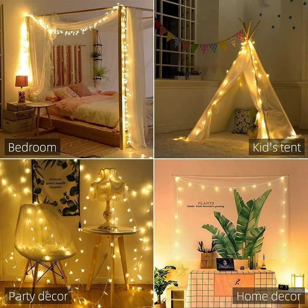 Christmas String Lights LED Acrylic Clear Star Snowflake Xmas Tree Long Lamp Strings Light Hanging Ornaments Home Party Decor C251024