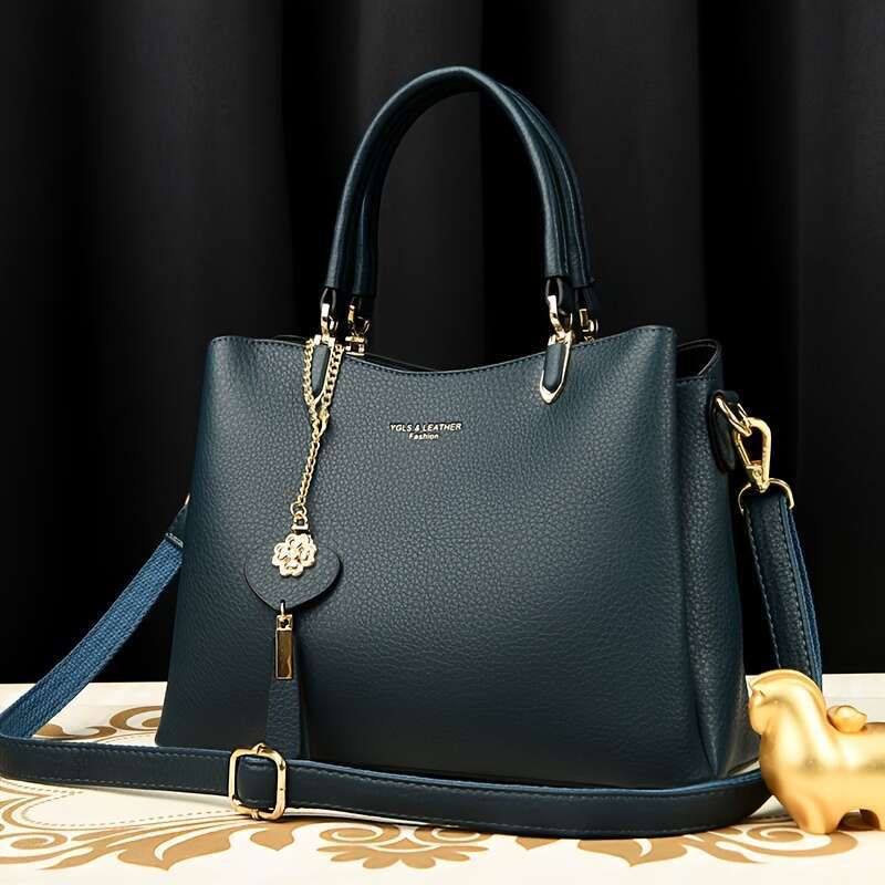 Elegant Handbag Bury Elegant Women's Handbag - Golden-Tone Hardware, Detachable Chain Zipper Closure, Retro Style, Adjustable Shoulder Strap, Per