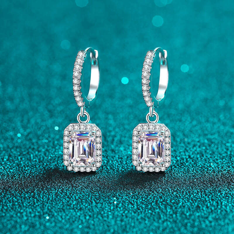 DHCollections-- Sterling Sier Earrings for Women Moissanite Ear Studs Emerald Radiant Cut Jewelry Plated PT950 Gold