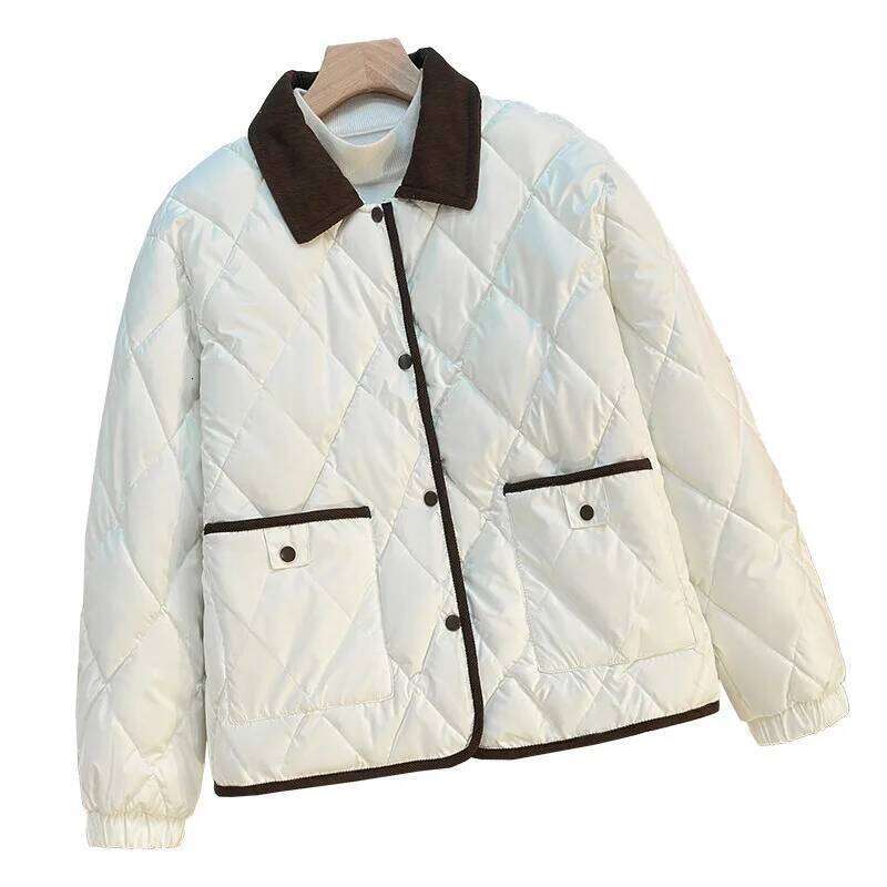 Women's Autumn Winter Top Cotton Coat Dia Pattern Color Block Thickened Fleece Lining Simple Comfortable Casual Skinny