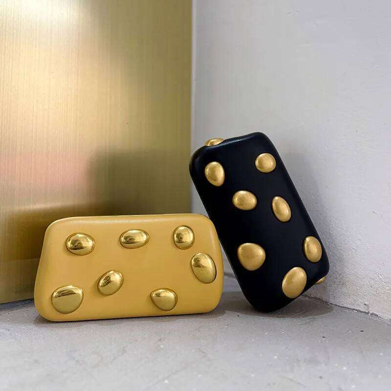 Gold Rivet Metal Box Clutch Bag Women Evening Wedding Party Cute Purse Bag Handbag Yellow Color Autumn Winter New