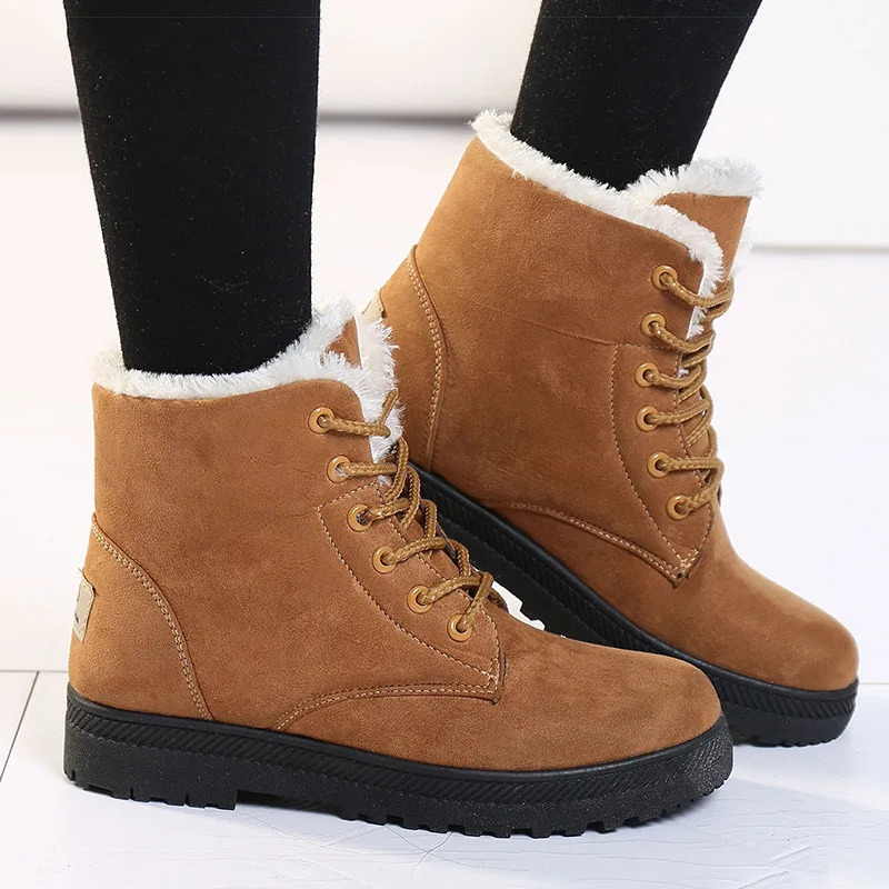 Womens Boots Warm Fur Botas Mujer 2025 Winter Shoes For Woman Snow Boots Low Heels Ankle Boots Winter Black Footwear Female251020