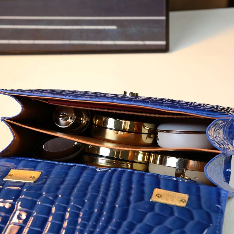Stylish Handbag Stylish Royal Blue Crocodile Pattern Handbag For Women | Magnetic Closure, Golden-Tone Hardware & Emed Design