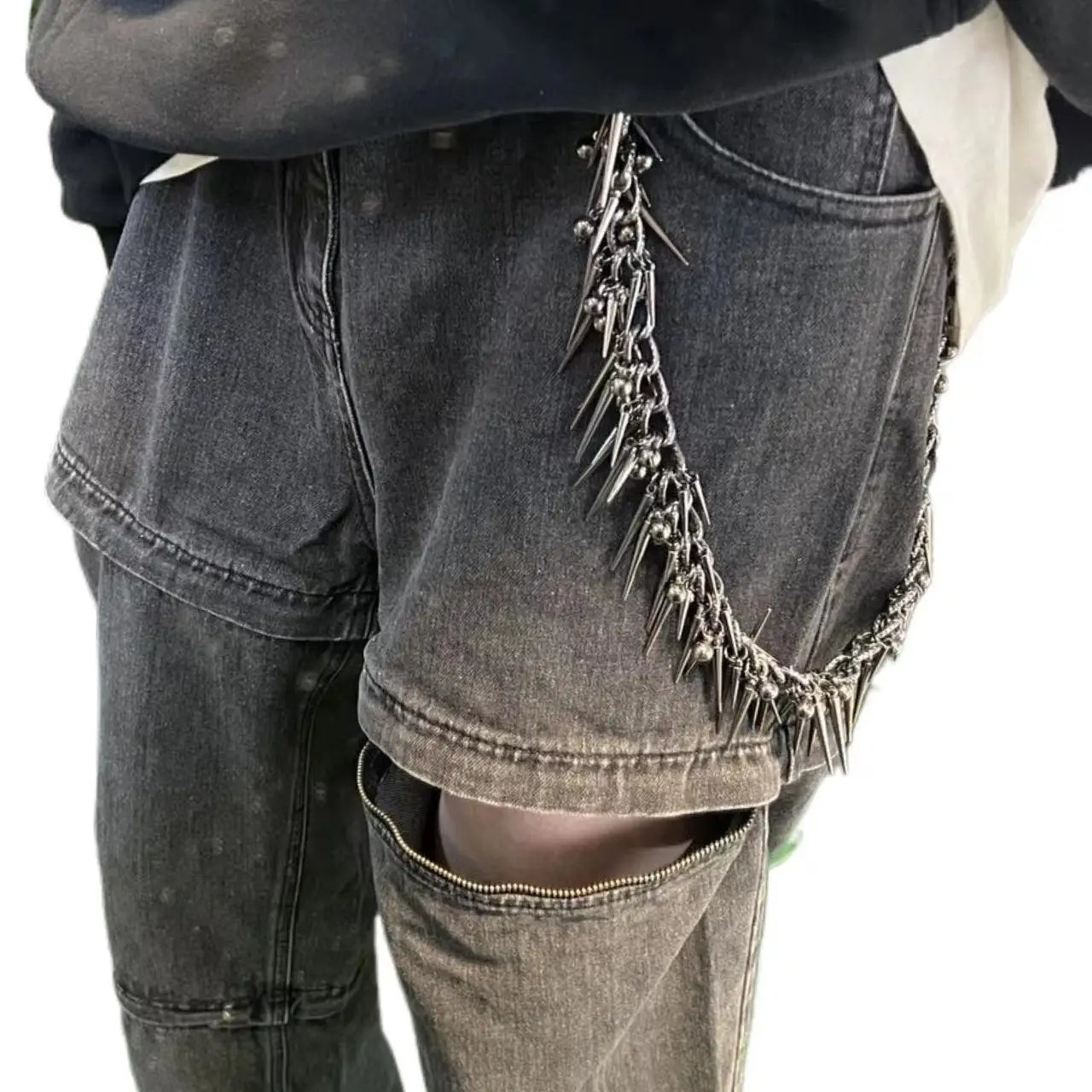 Mens and womens fashionable rock accessories punk hiphop black gun plated rivet metal pants chain retro keychain 251023