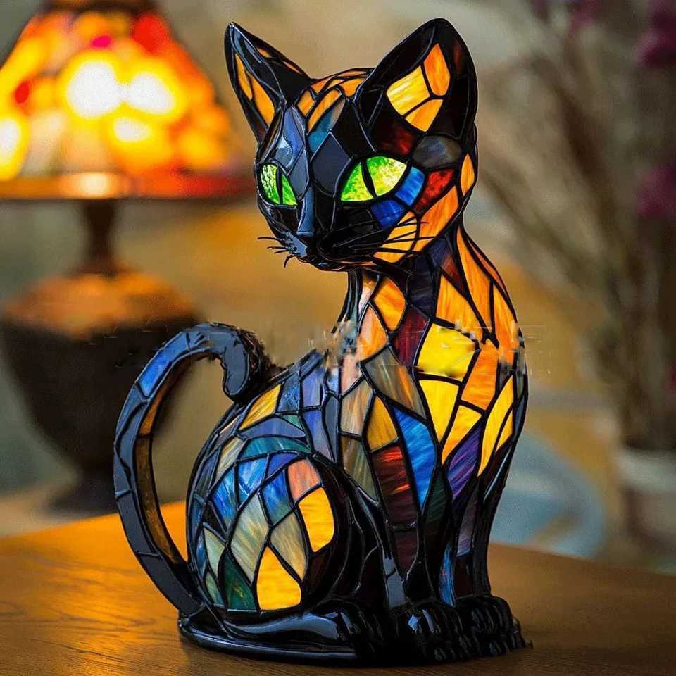 LED Light Animal Ornaments Colored Resin Stained French Tabletop Night Light Cute Pet Themed Table Lamp Handmade Home Decor C251115