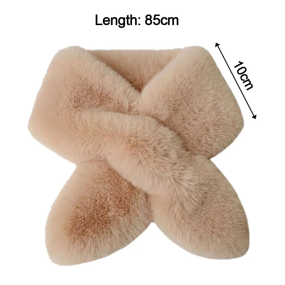 Cute Solid Color Cross Scarf Faux Rabbit Fur Thicken Neck Scarf Neckerchief Wrap Women 251020