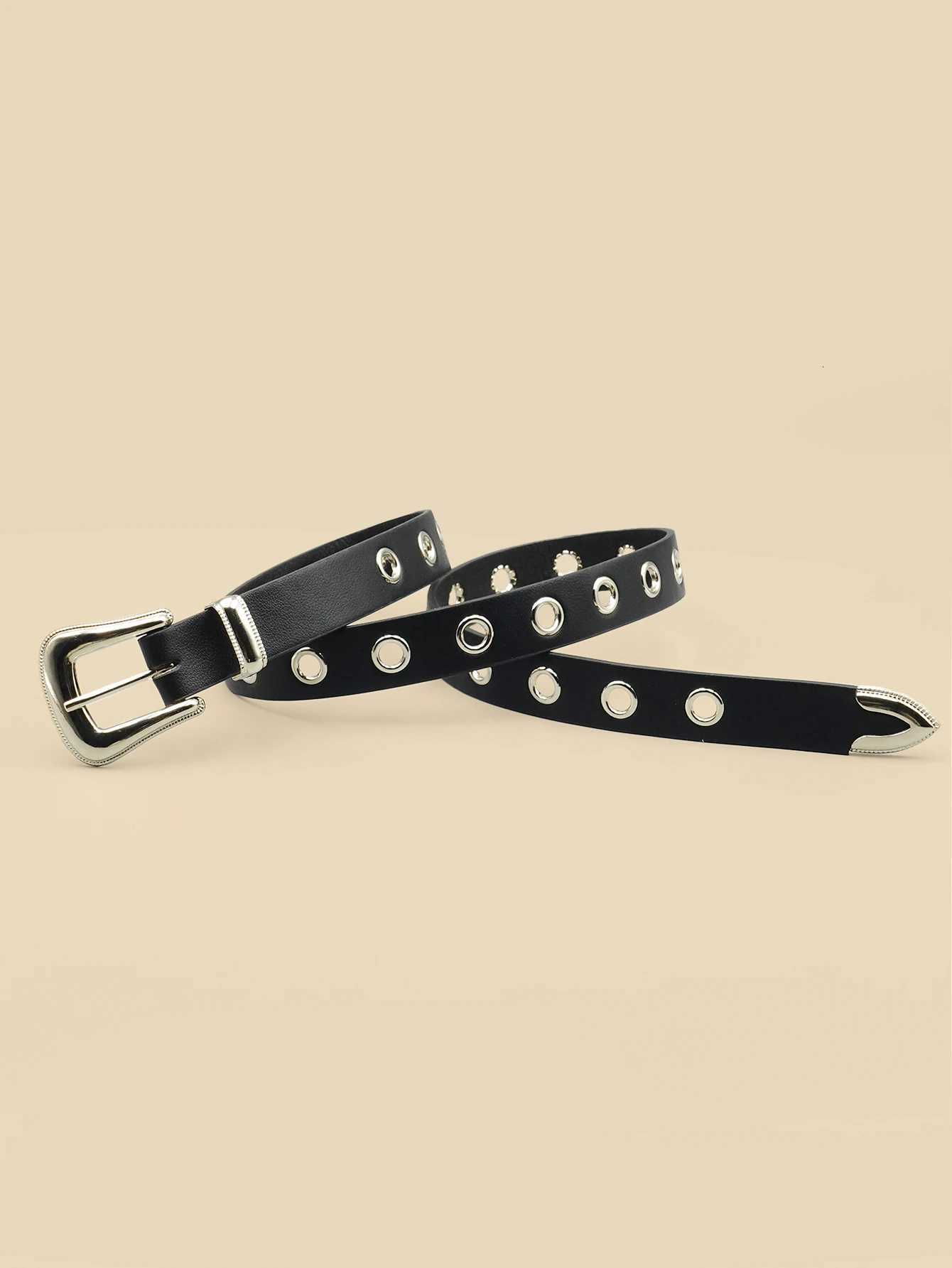 Classic Pu Material Black Belt Retro Hollow Womens Belt Punk Y2K Style Versatile Casual Decoration W251024