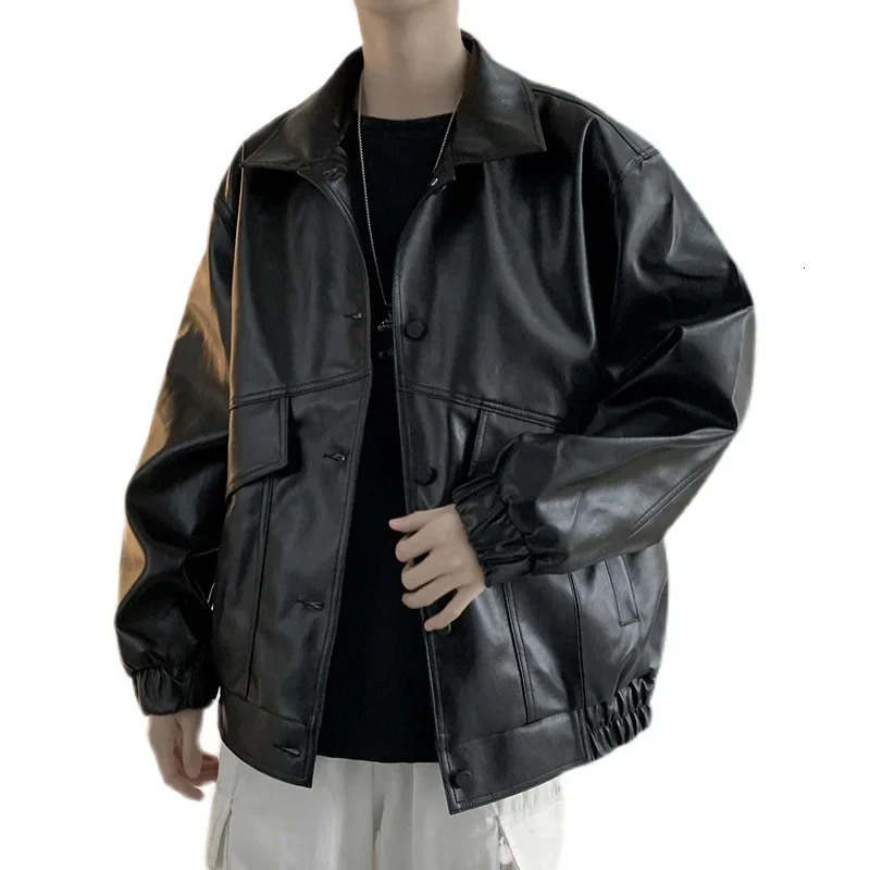 American Retro PU Leather Jacket Mens Spring Autumn Casual Loose Fashion Student Coat Hip Hop Style Mixed Leather Coat 251021