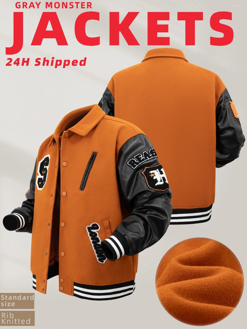 Men's Jackets Mens Vintage Turn-down Collar Bomber Jacket Loose Letter Embroidery Coat Motorcycle Autumn/Winter Varsity Baseball