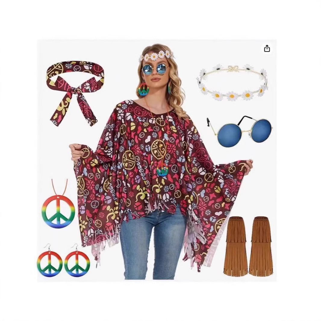 female hippie costume set tiedyed cape dress halloween party