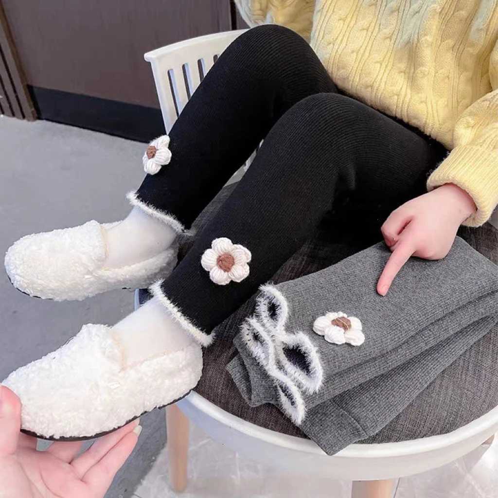 Baby Girls Thermal Leggings Spring Autumn Winter Kids Lace Flower Cute Simplicity Tight Warm Trousers Children Skinny PantsT251024