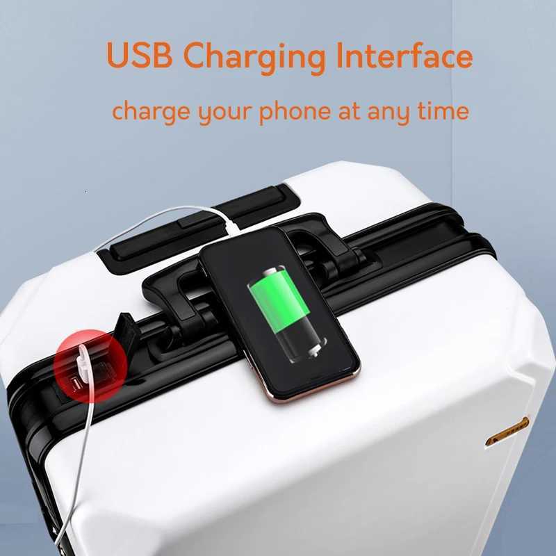 New Fashion rolling luggage aluminum frame USB charging trolley suitcase 20242628 inch students password travel luggageW251024
