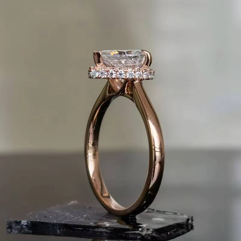 10k 14k 18k Pear Cut Hidden Halo Ring Classic Color DVVS 15 CT Pear Cut Engagement Moissanite Ring Women