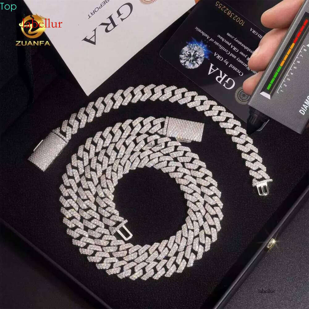 Ready To Ship Chilled 12Mm 2-Row Cuban Chain Pure Sier Silica Hip-Hop Jewelry
