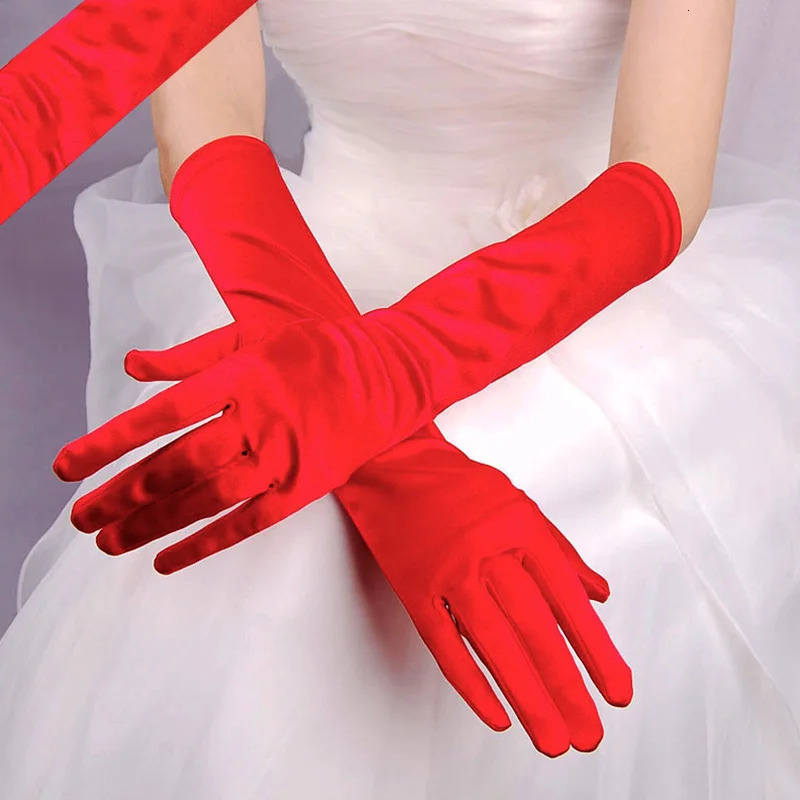 Elegant Satin Solid Women Gloves Halloween Cosplay Stage Performance Etiquette Gloves Christmas Thin Full Finger Dress Mittens 251021