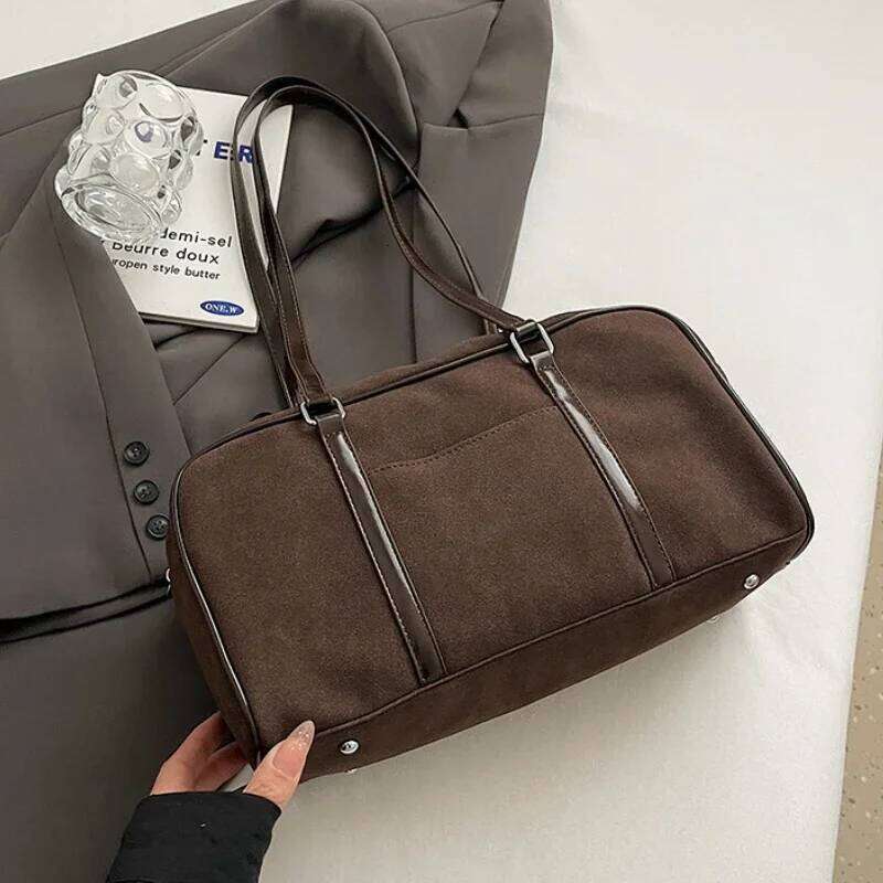 Casual Large Capaci Suede Women 2025 New Autumn Winter Retro Brown Commuter Shoulder Pillow Bag Purses And Handbags