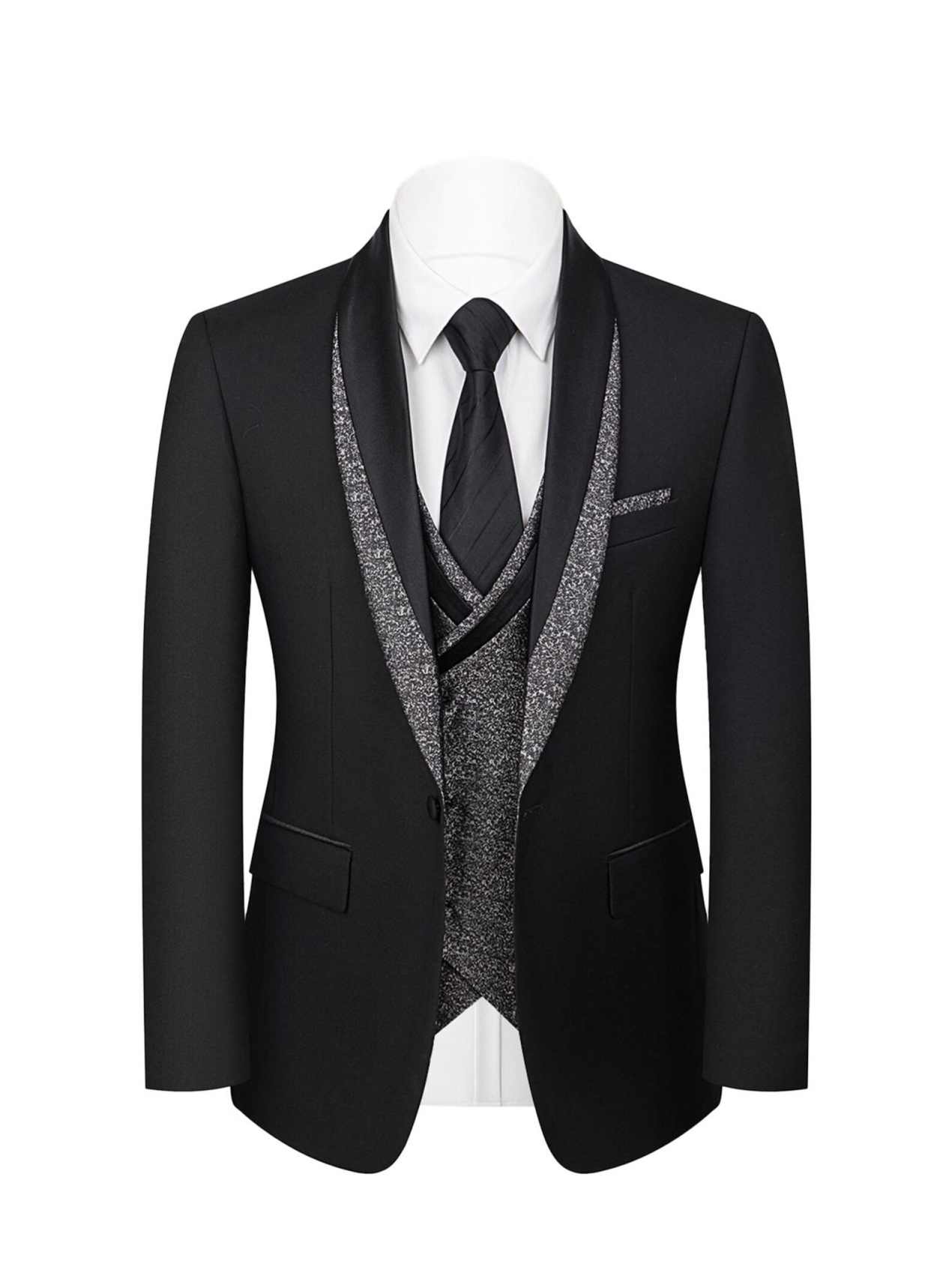 Handsome Men Tuxedos Shawl Lapel One Button Jacket Blazer 3 Pieces Classic Fit Business Occasion Customized Wear
