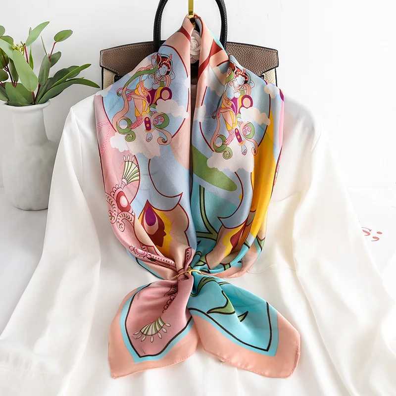 Satin Silk Square Scarf Wen High Quty Shl wer Neckerchief Ladies band Hair Bands Print Foard Hijab Wrs Bandana Y251024