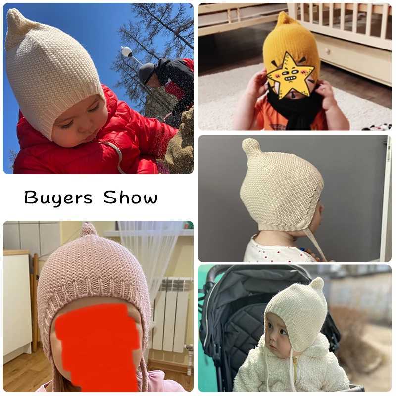 Winter Warm Baby Ear Protection Knitted Hat 26year Toddler Tie Beanies Solid Color Kids Crochet Bonnet Children Earmuffs Cap L251024