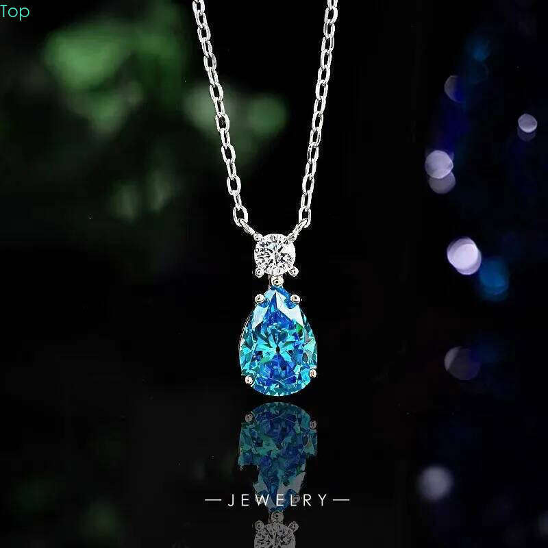 2025 Choucong New Sparkling Water Drop Pendant Jewelry Soild 1005 Sterling Sier Pear Aquamarine Moissanite Dia Women Beach Clavicle Necklace