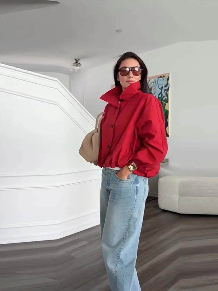 Casual Solid Womens Bomber Jackets Loose Zipper Single Breasted Stand Collar Lady Coats 2025 Autumn Fashion Female Jacket251018