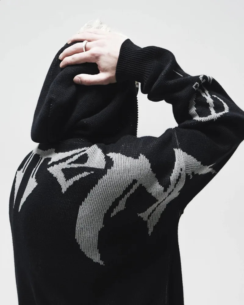 Slate Gray Knitted Zip Up Hoodie Men Y2K Retro Letter Embroider Hip Hop Baggy Casual Sweatshirt Gothic High Street Unisex 251018